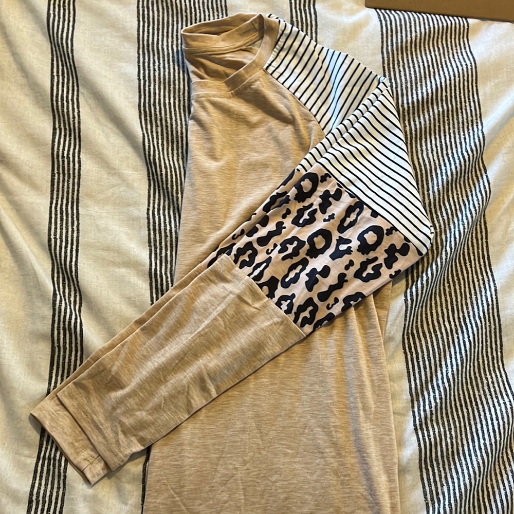 Long sleeve stripe and animal print shirt